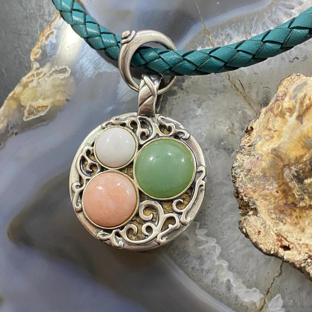 Carolyn Pollack Southwestern Style Sterling Double Sided Round Agate Pendant - Picture 5 of 10